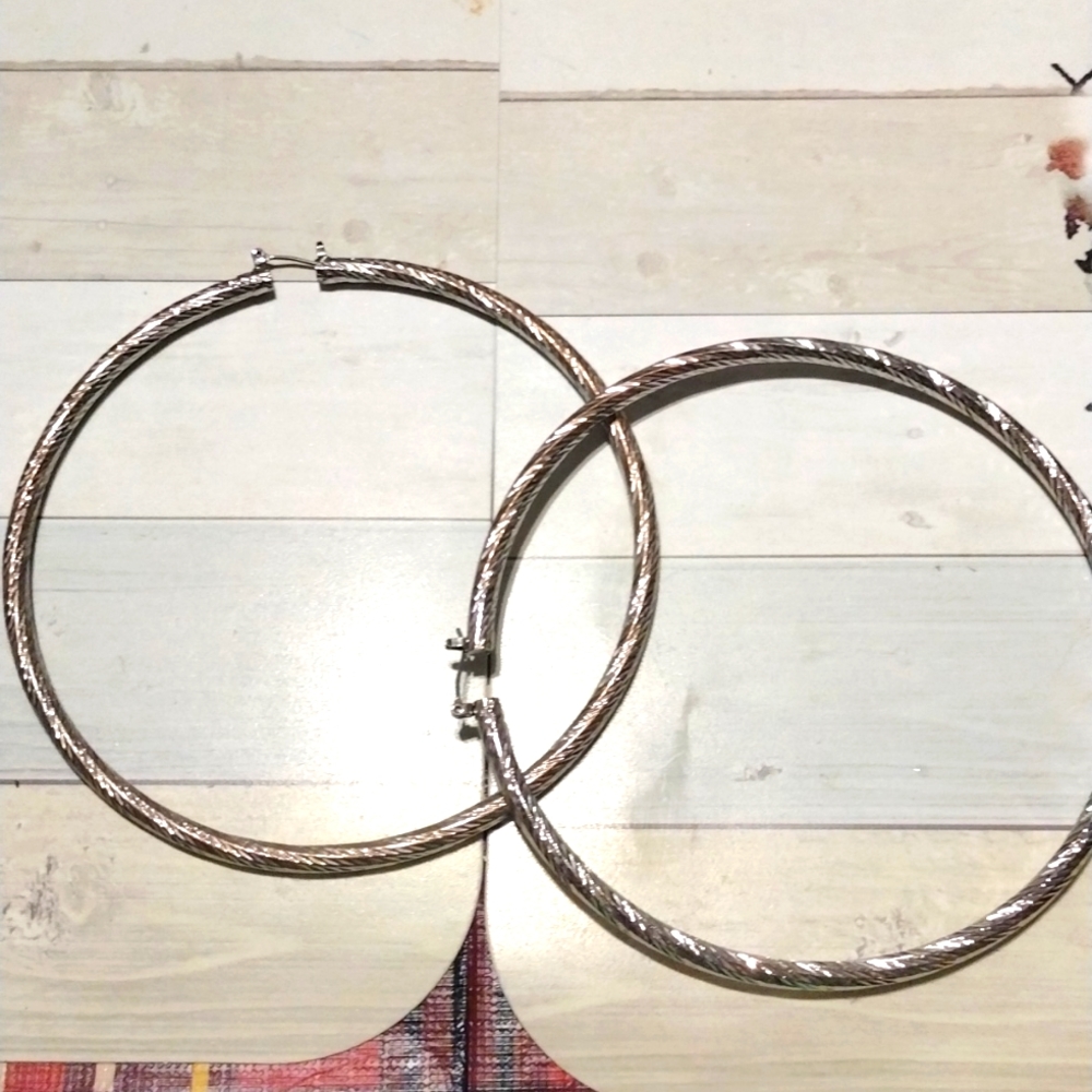 Silver sparkly big hoop earrings